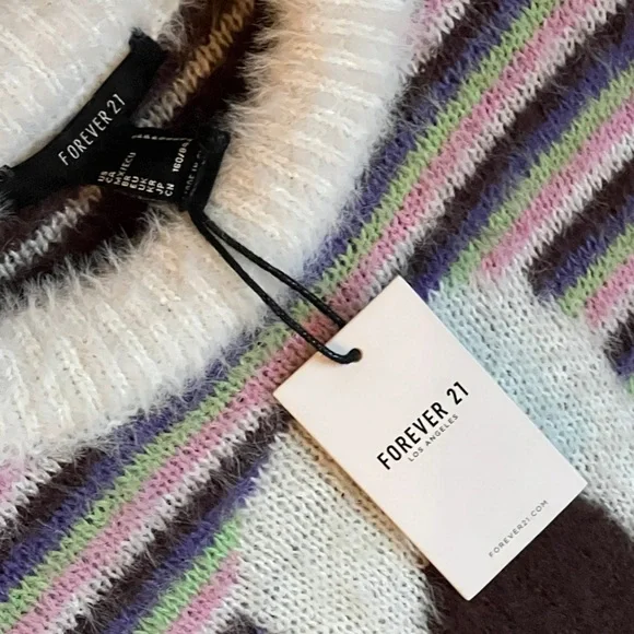 FOREVER 21 Fuzzy Striped Floral Graphic Sweater - Picture 10 of 16